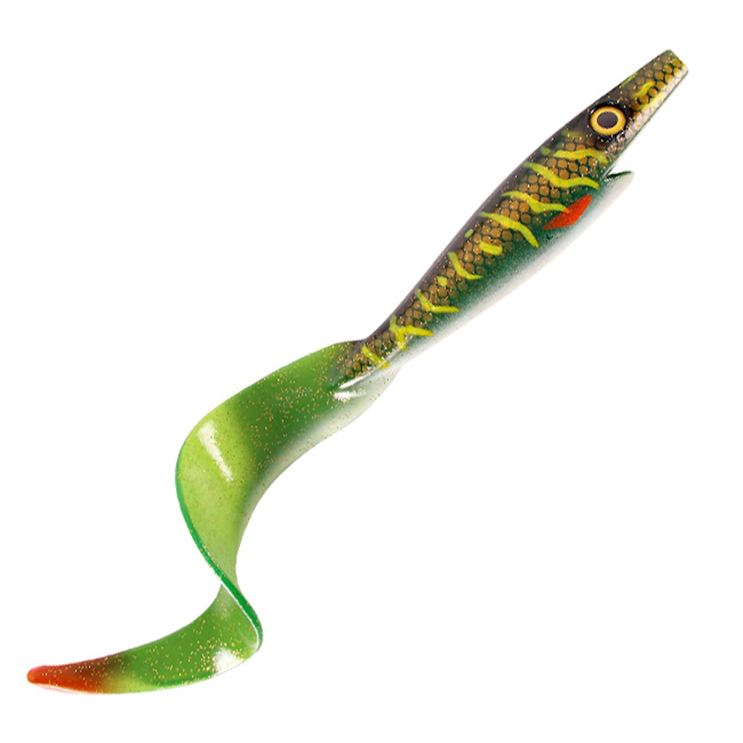 Giant Pig Tail 40 cm fiskjigg Green Motoroil Pike UV Giant Pig Tail 40 cm fiskjigg Green Motoroil Pike UV