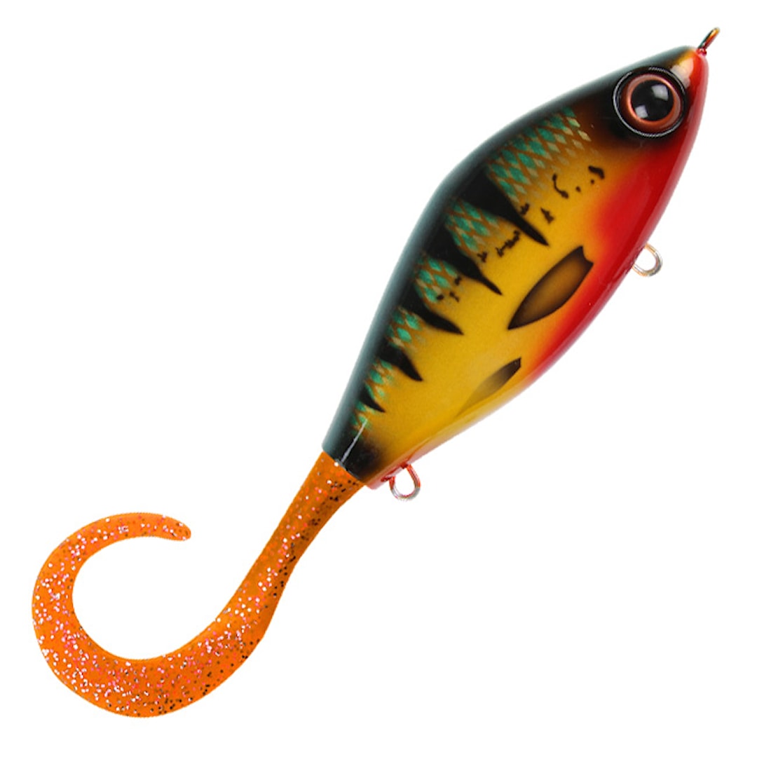 Strike Pro Guppie Jr jerk Red Perch Mossgreen Glitter