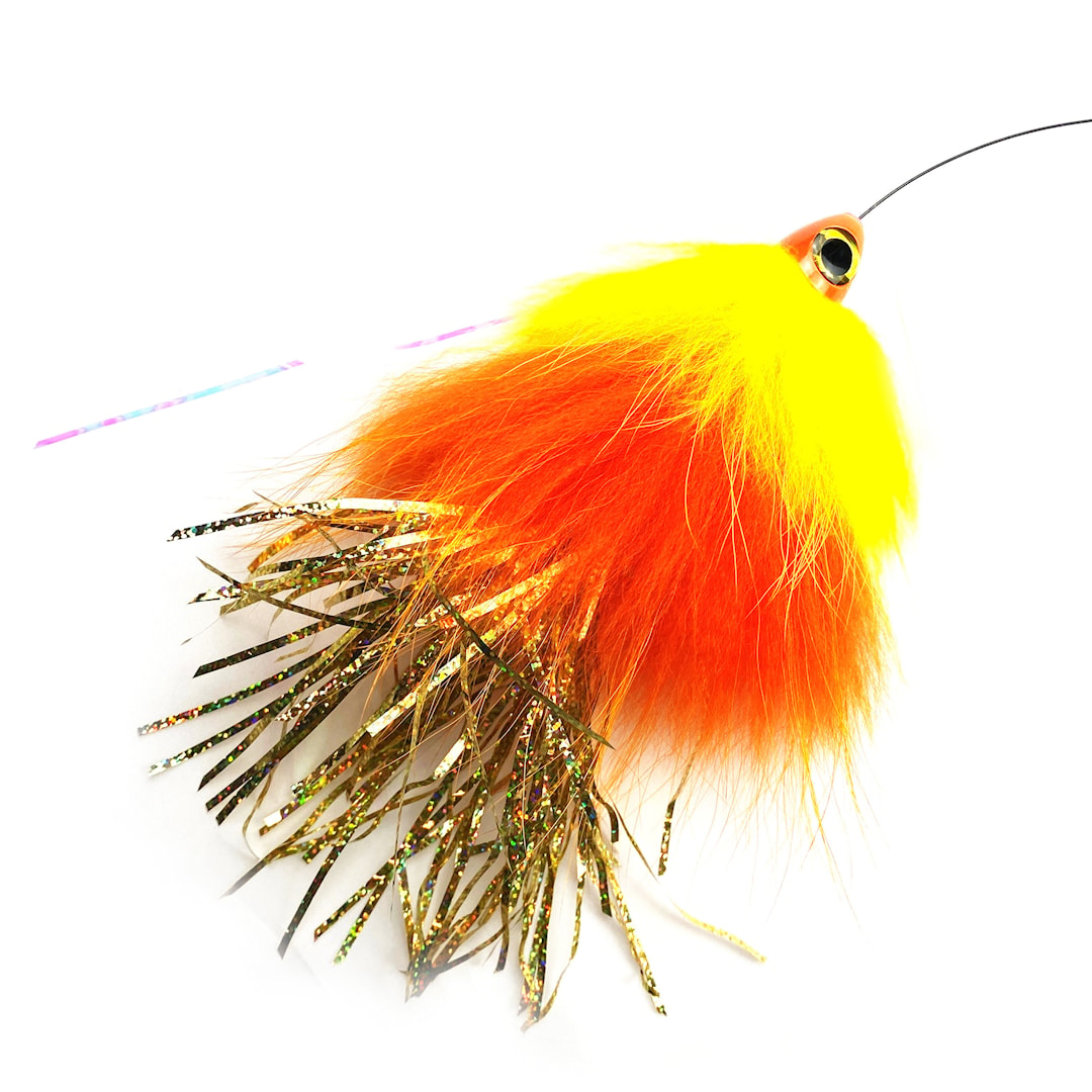 Spintube Pike 45 g kastfluga gul/orange/hologuld tinsel